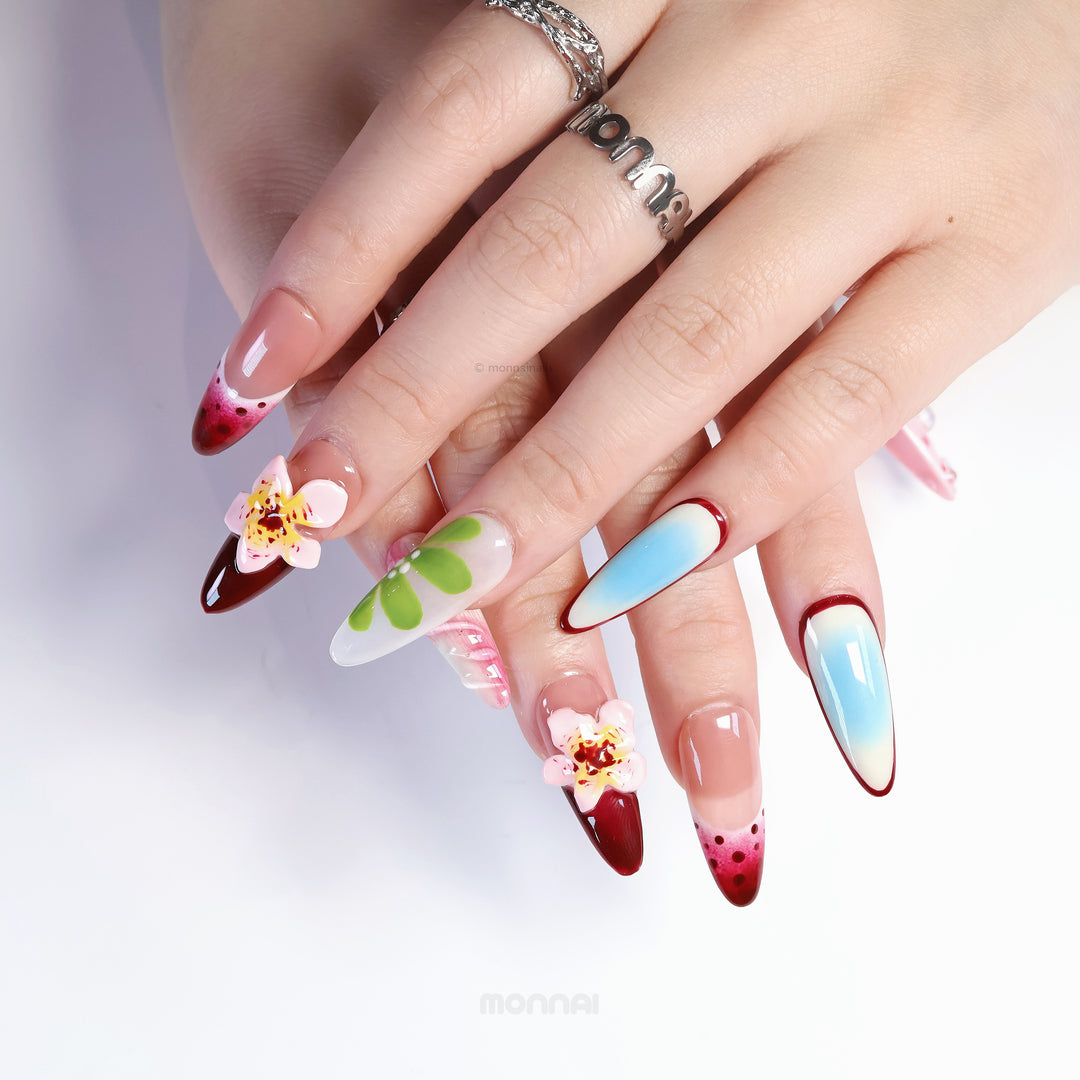 Floral Bliss – 3D Bubble Floral Gradient Press-On Nails – MonnaiNails