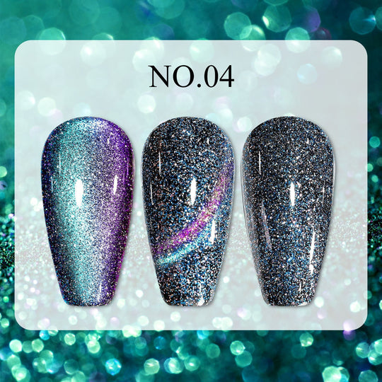 Dreamy Cat Eye • 12 Colors Available press-on nails in three sparkling cat eye styles: teal, purple and black
