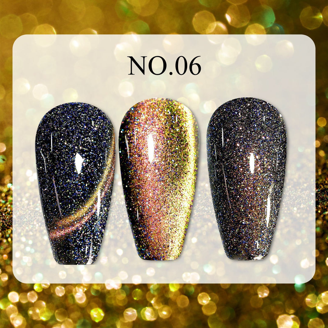 Dreamy Cat Eye • 12 Colors Available press-on nails, No.06 in wide light effect with glittering cat eye shimmer.
