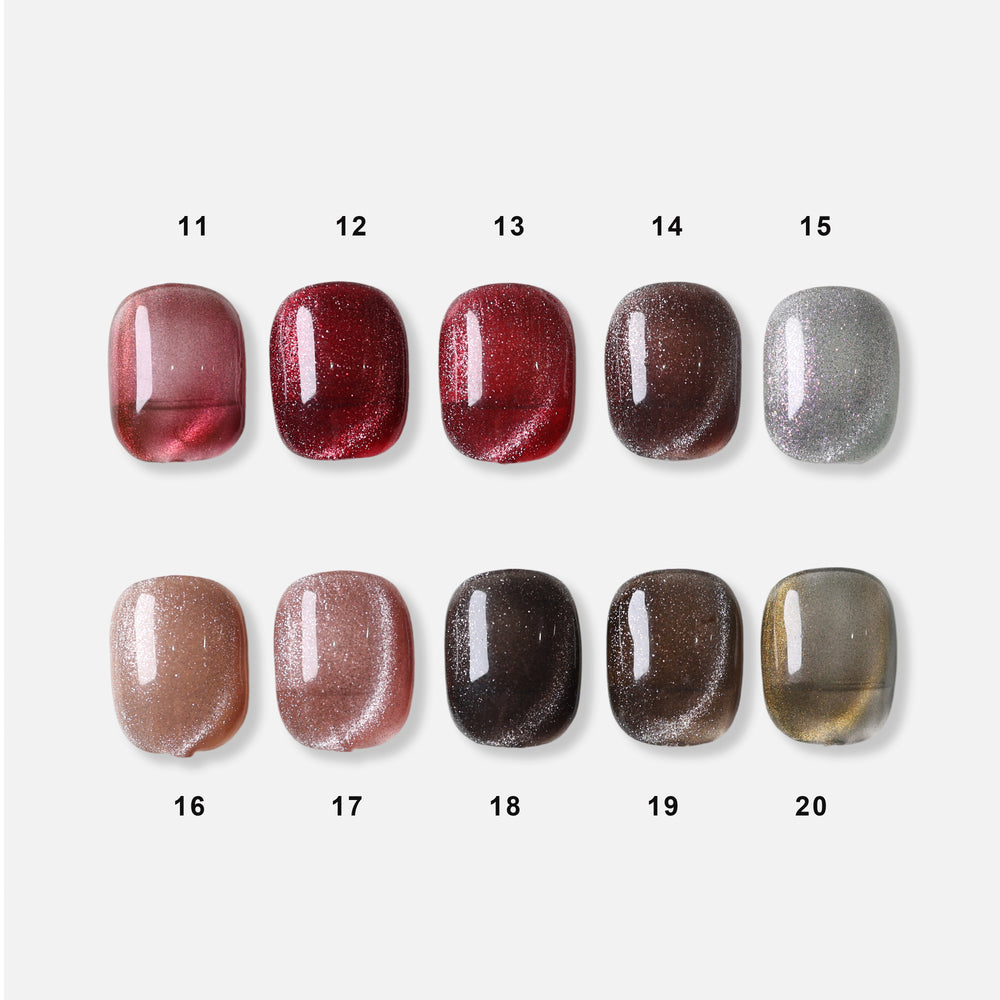Soft Cat Eye custom press-on nails, shades 11-20 shown