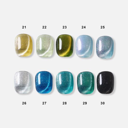 Soft Cat Eye custom press-on nails, shades 21-30 shown
